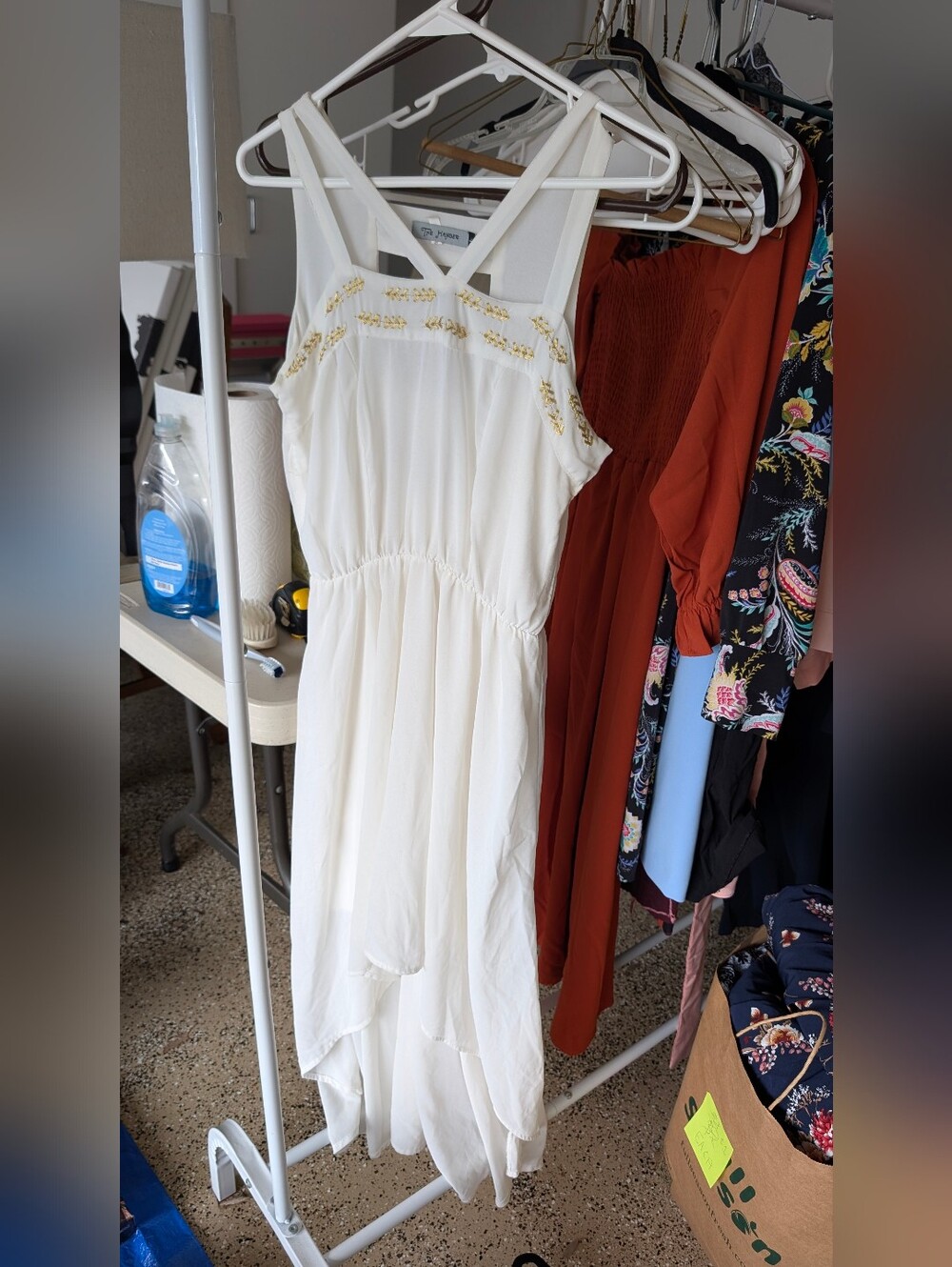 White Embroidered Sleeveless Hi-low Dress Fits Like M